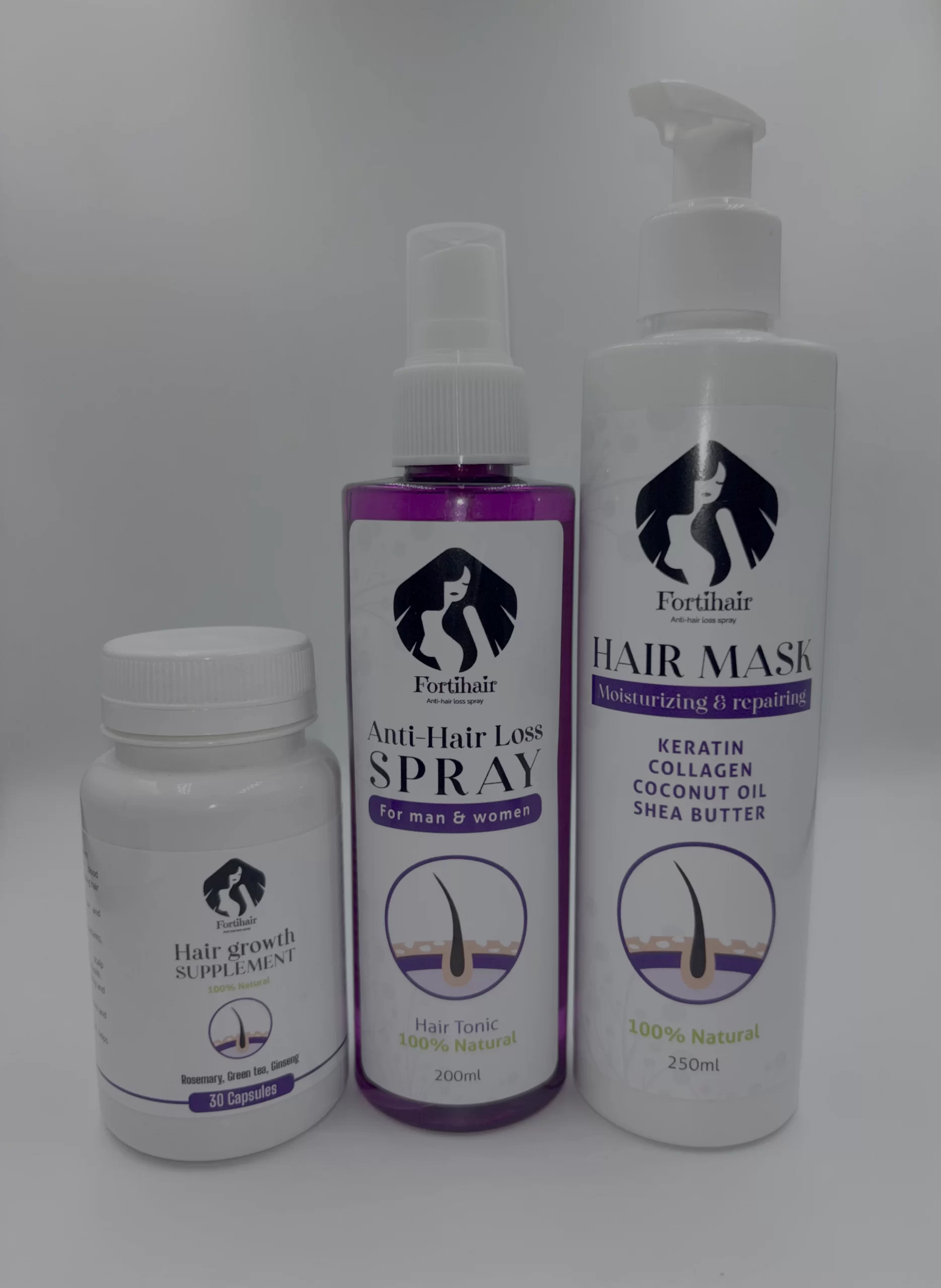 Pack-anti-hair-loss-spray-hair growth-supplement-hair-mask-FORTIHAIR
